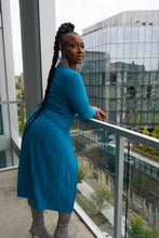 Load image into Gallery viewer, Women’s Blue Midi Wrap Dress – 100% Jersey Knit