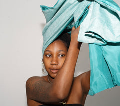Teal and Blue Silk Lined Head Wrap