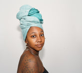 Teal and Blue Silk Lined Head Wrap