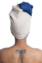 Load image into Gallery viewer, White and Blue Silk Lined Head Wrap