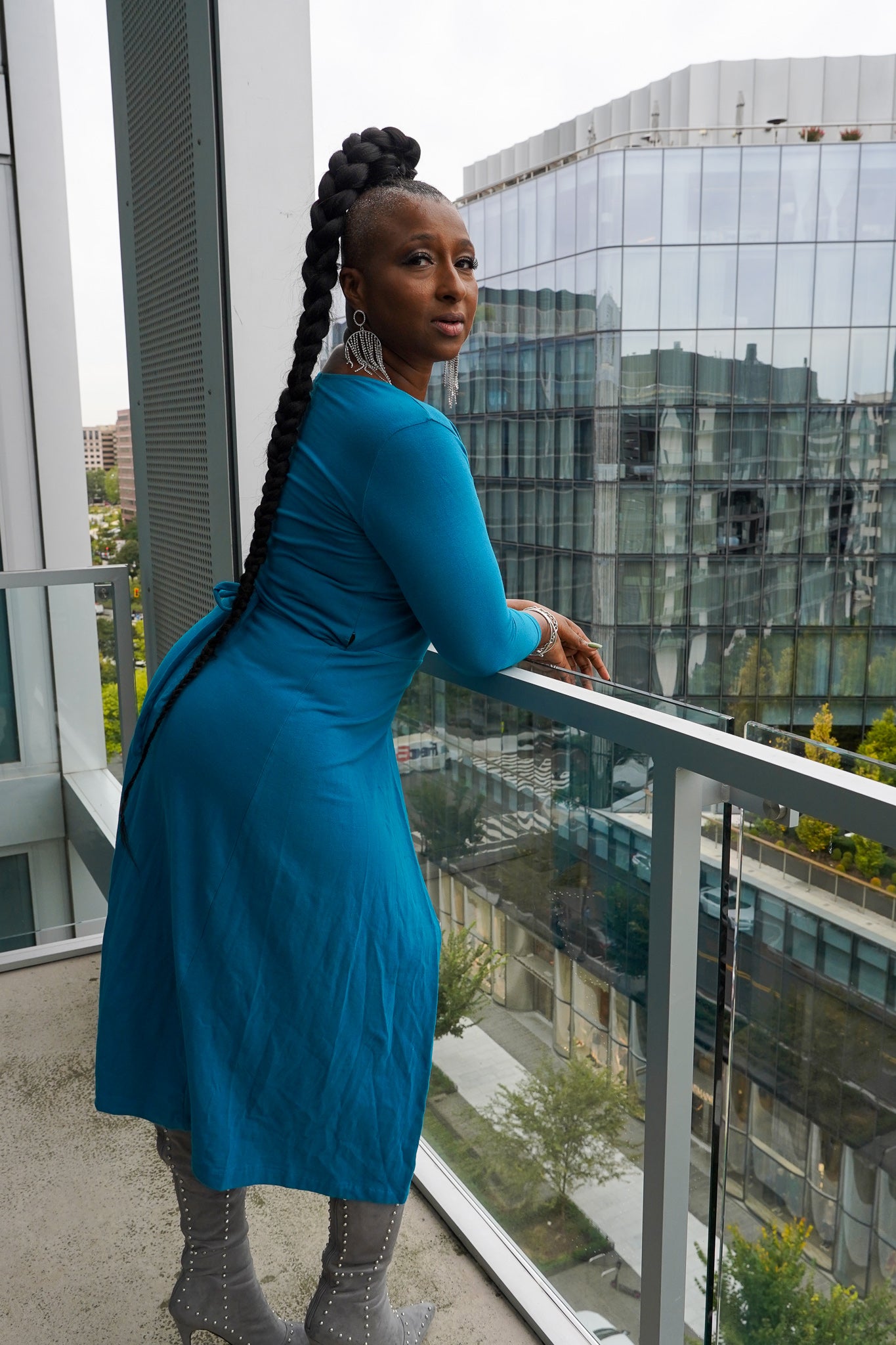 Women’s Blue Midi Wrap Dress – 100% Jersey Knit