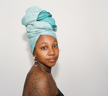 Load image into Gallery viewer, Teal and Blue Silk Lined Head Wrap
