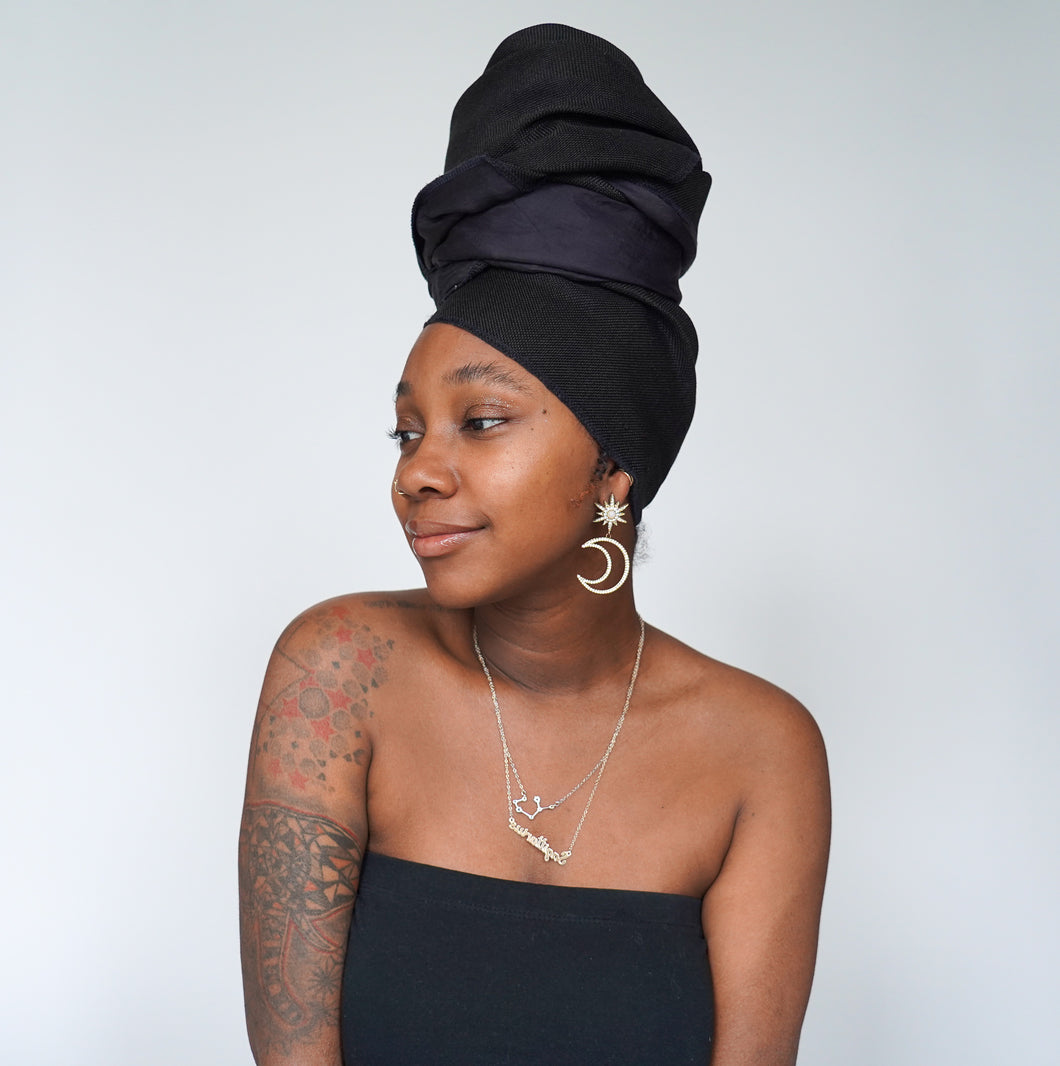 Black Silk Lined Head Wrap