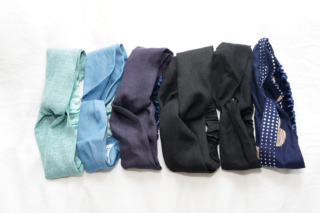 Assorted Knotted Silk-lined Head Bands (6 pack)