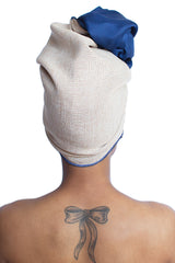 White and Blue Silk Lined Head Wrap