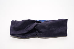 Navy Blue Linen Knotted Head Band